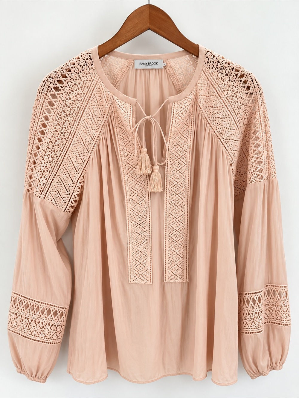 Ramy Brook Winnie Lace Panel Blouse Blush Pink Small